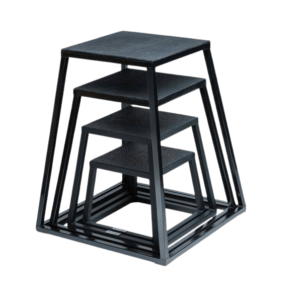 steel plyo boxes – heavy duty plyometric jump platforms with anti slip rubber top – available in 12", 18", and 24" heights – stackable, stable, built for strength and conditioning